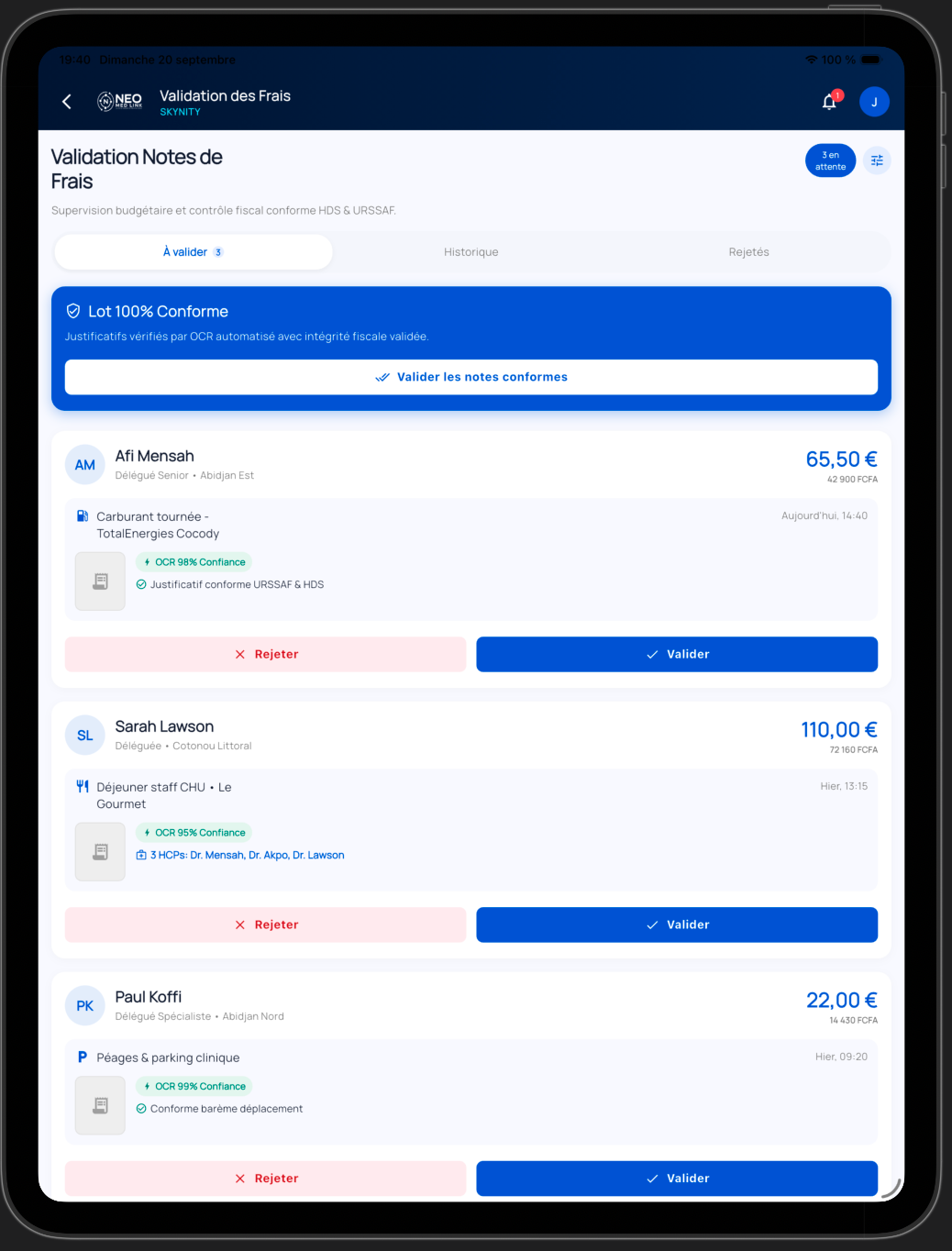 Validation Notes de Frais Équipe