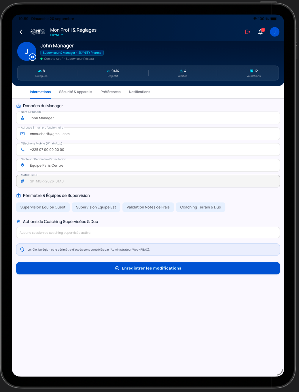 Profil Manager & Paramètres